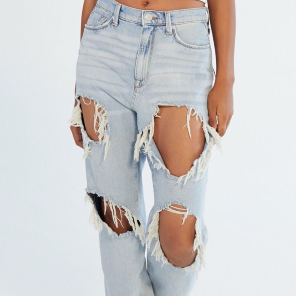 BDG high waisted mom jean destroyed light wash